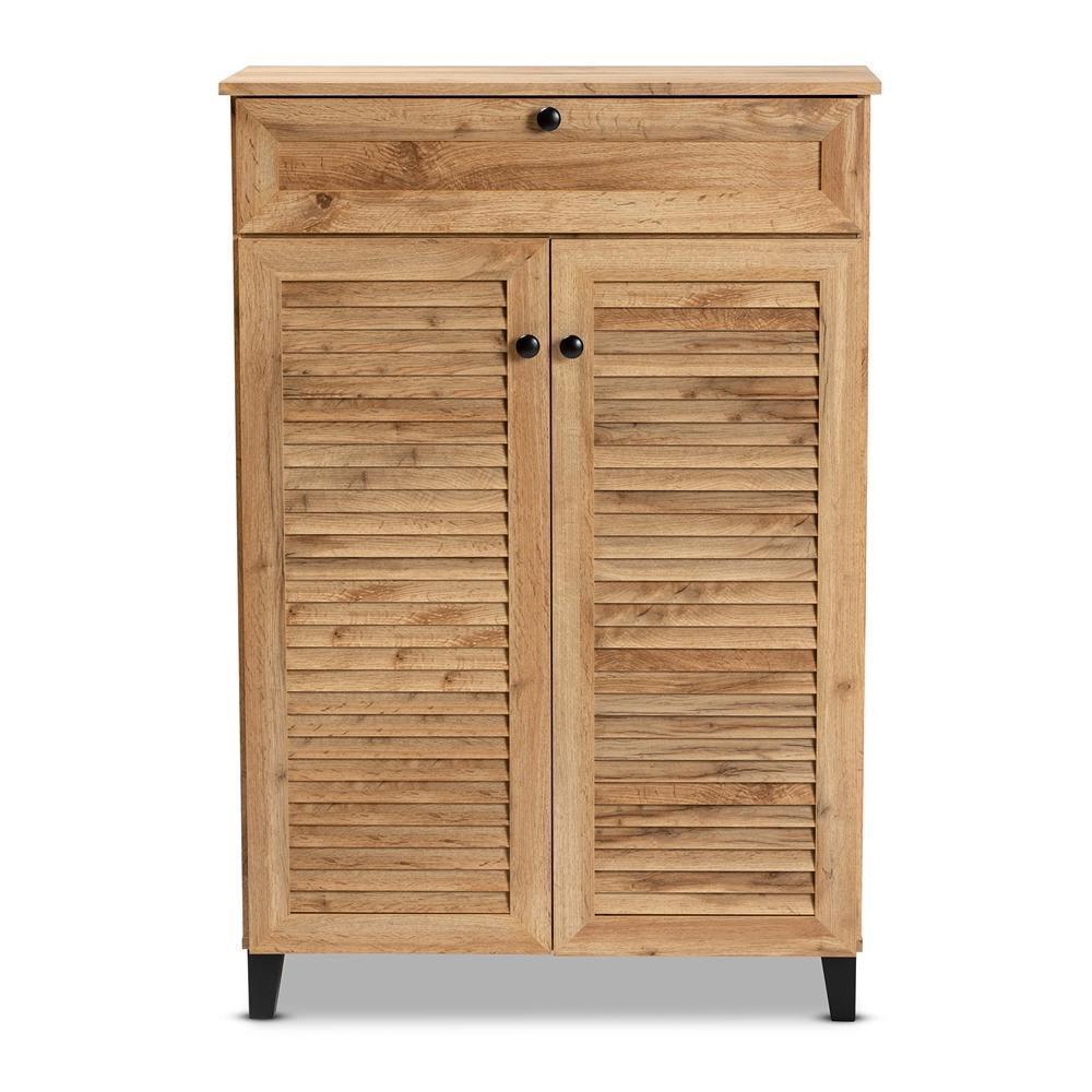 Coolidge Modern and Contemporary Oak Brown Finished Wood 5-Shelf Shoe Storage Cabinet FredCo