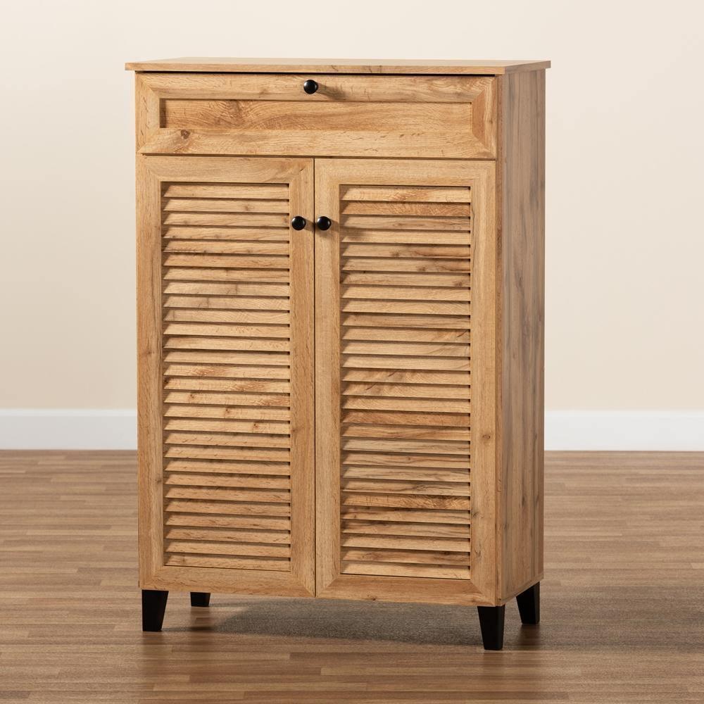 Coolidge Modern and Contemporary Oak Brown Finished Wood 5-Shelf Shoe Storage Cabinet FredCo