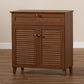 Coolidge Modern and Contemporary Walnut Finished 4-Shelf Wood Shoe Storage Cabinet with Drawer FredCo