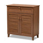 Coolidge Modern and Contemporary Walnut Finished 4-Shelf Wood Shoe Storage Cabinet with Drawer FredCo