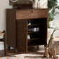 Coolidge Modern and Contemporary Walnut Finished 4-Shelf Wood Shoe Storage Cabinet with Drawer FredCo