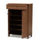 Coolidge Modern and Contemporary Walnut Finished 5-Shelf Wood Shoe Storage Cabinet with Drawer FredCo