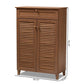 Coolidge Modern and Contemporary Walnut Finished 5-Shelf Wood Shoe Storage Cabinet with Drawer FredCo