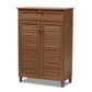 Coolidge Modern and Contemporary Walnut Finished 5-Shelf Wood Shoe Storage Cabinet with Drawer FredCo