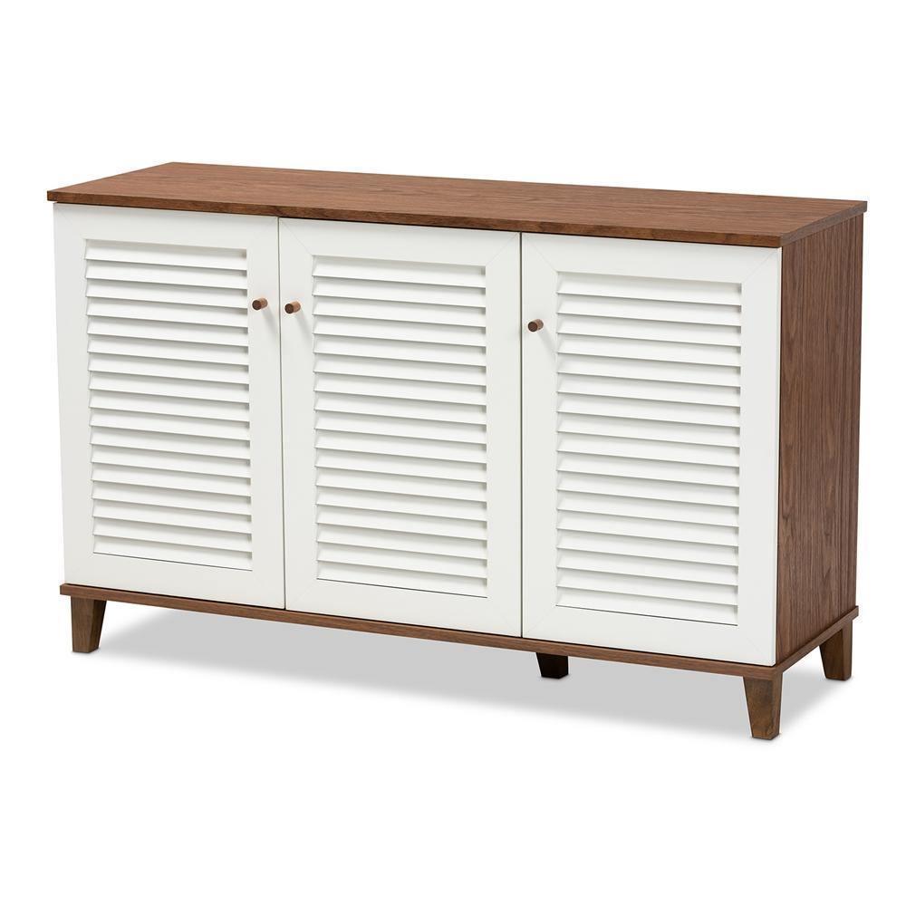 Coolidge Modern and Contemporary Walnut Finished 8-Shelf Wood Shoe Storage Cabinet FredCo