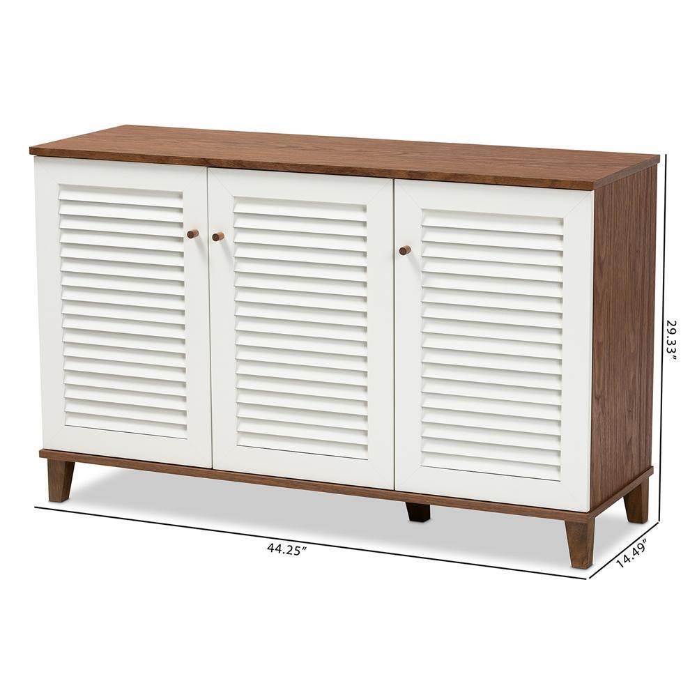 Coolidge Modern and Contemporary Walnut Finished 8-Shelf Wood Shoe Storage Cabinet FredCo