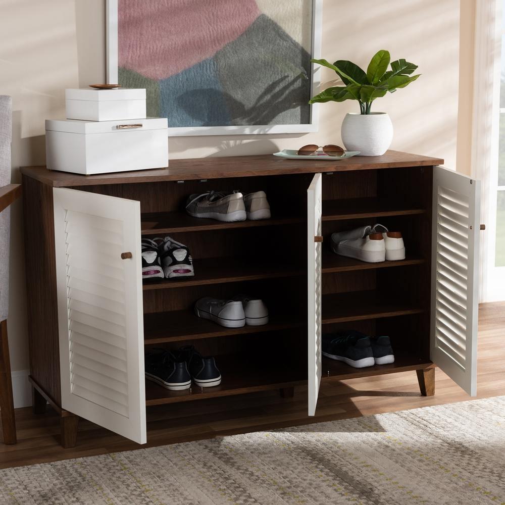 Coolidge Modern and Contemporary Walnut Finished 8-Shelf Wood Shoe Storage Cabinet FredCo