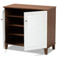 Coolidge Modern and Contemporary White and Walnut Finished 4-Shelf Wood Shoe Storage Cabinet FredCo