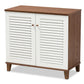 Coolidge Modern and Contemporary White and Walnut Finished 4-Shelf Wood Shoe Storage Cabinet FredCo