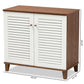 Coolidge Modern and Contemporary White and Walnut Finished 4-Shelf Wood Shoe Storage Cabinet FredCo