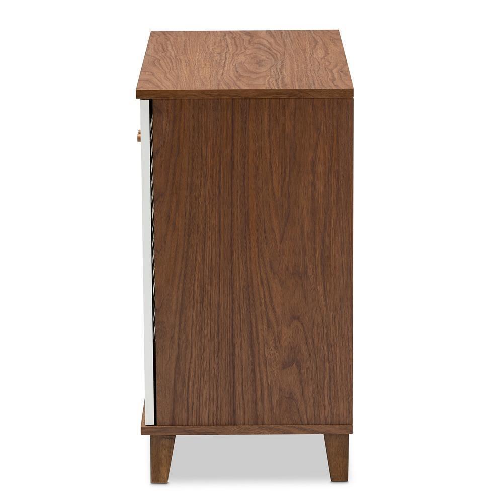 Coolidge Modern and Contemporary White and Walnut Finished 4-Shelf Wood Shoe Storage Cabinet FredCo