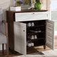 Coolidge Modern and Contemporary White and Walnut Finished 4-Shelf Wood Shoe Storage Cabinet with Drawer FredCo