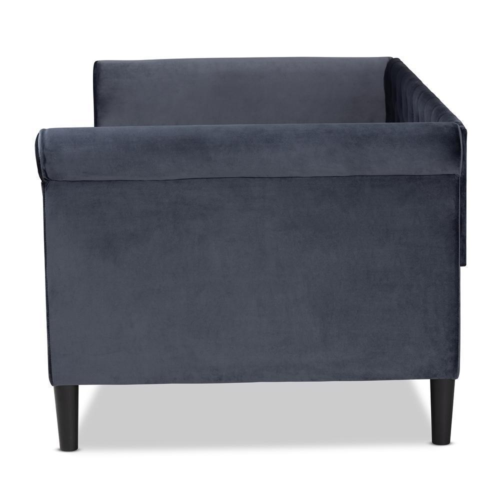 Cora Modern and Contemporary Grey Velvet Fabric Upholstered and Dark Brown Finished Wood Twin Size Daybed FredCo