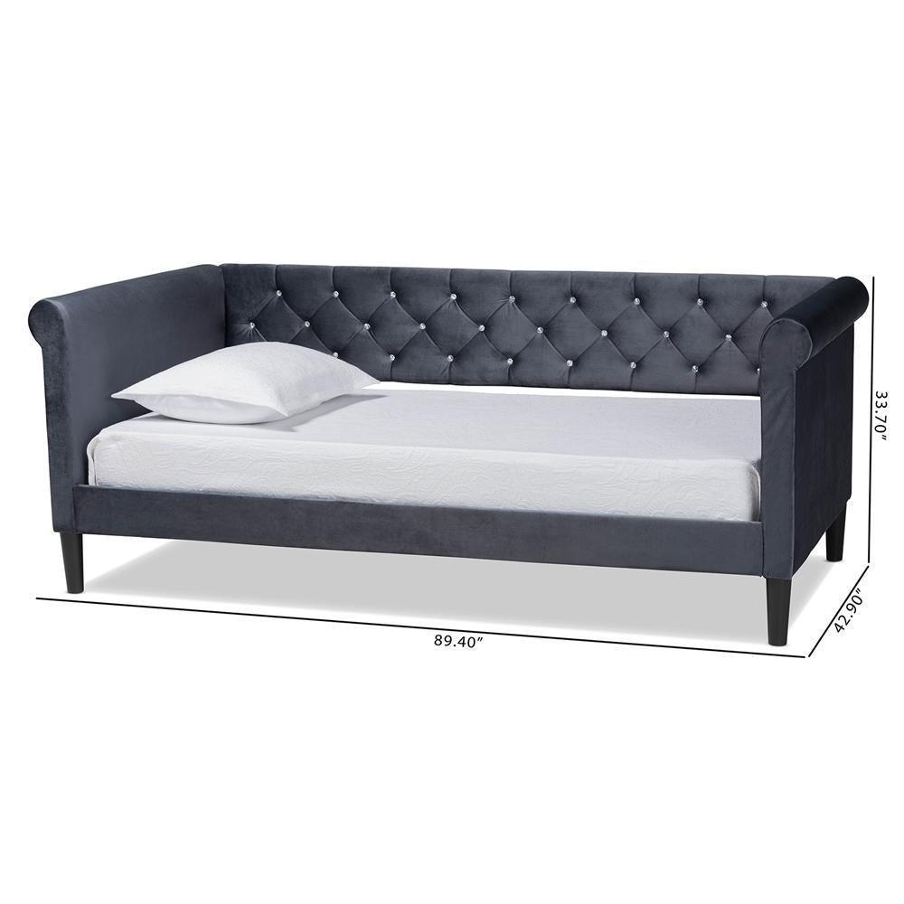 Cora Modern and Contemporary Grey Velvet Fabric Upholstered and Dark Brown Finished Wood Twin Size Daybed FredCo