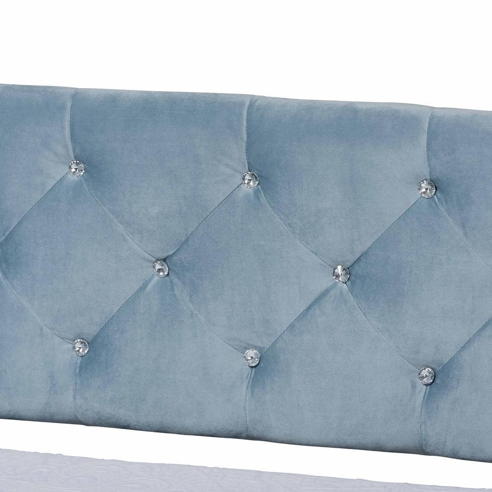 Cora Modern and Contemporary Light Blue Velvet Fabric Upholstered and Dark Brown Finished Wood Twin Size Daybed FredCo