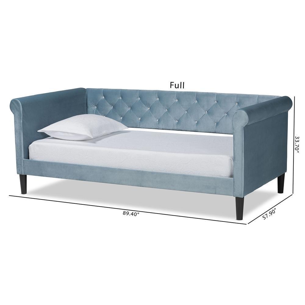 Cora Modern and Contemporary Light Blue Velvet Fabric Upholstered and Dark Brown Finished Wood Twin Size Daybed FredCo