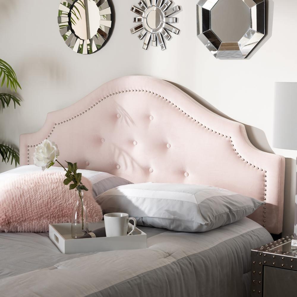 Cora Modern and Contemporary Light Pink Velvet Fabric Upholstered Full Size Headboard FredCo