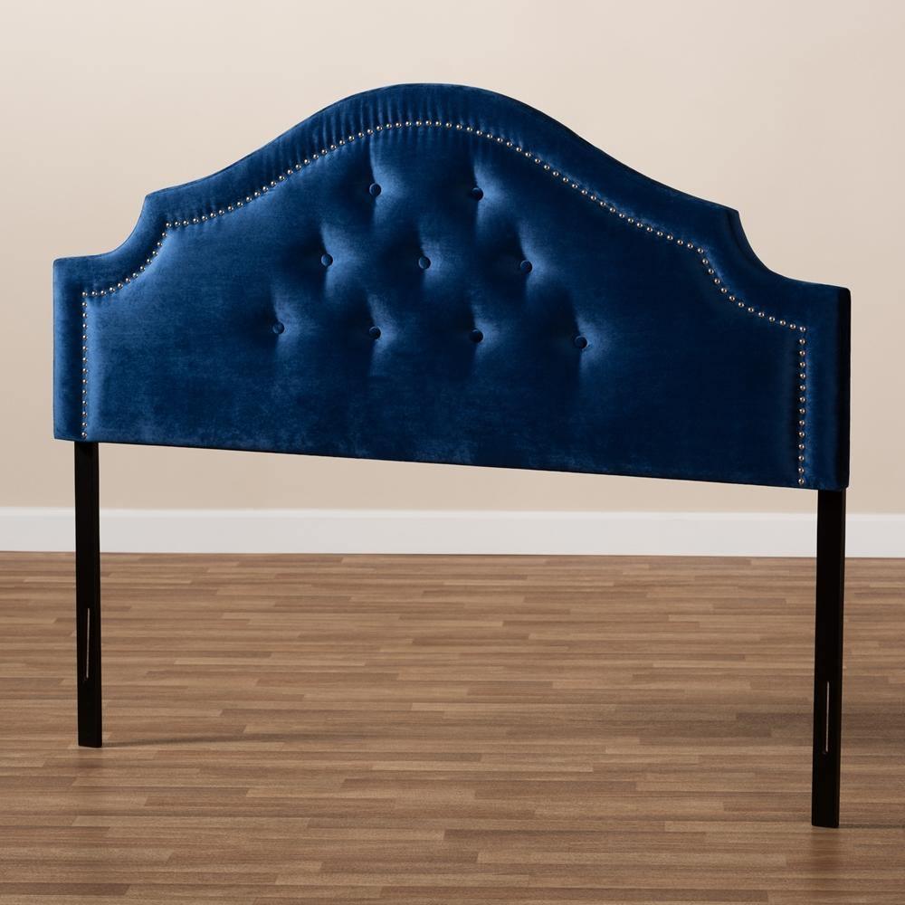 Cora Modern and Contemporary Royal Blue Velvet Fabric Upholstered Full Size Headboard FredCo