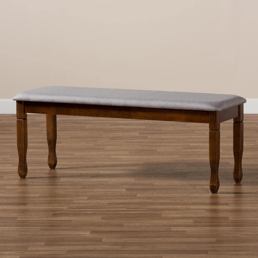 Corey Modern and Contemporary Grey Fabric Upholstered and Walnut Brown Finished Wood Dining Bench FredCo