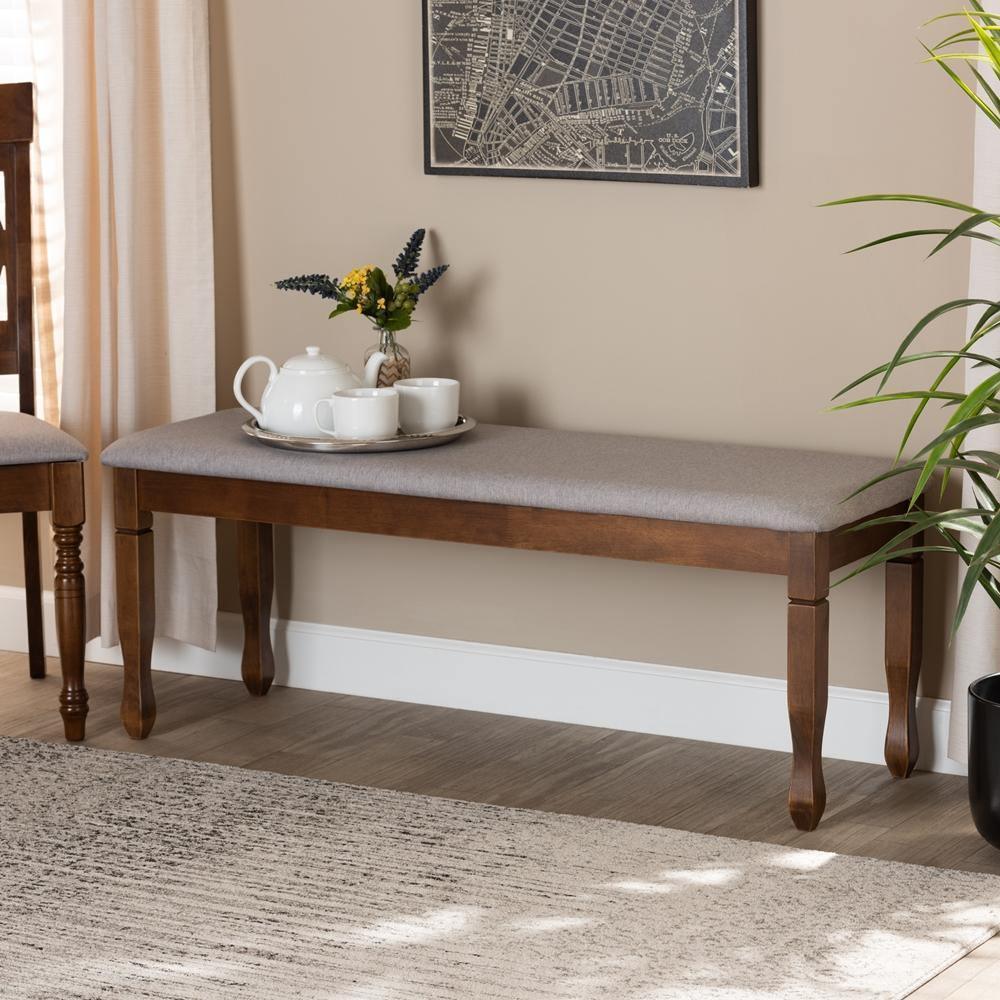 Corey Modern and Contemporary Grey Fabric Upholstered and Walnut Brown Finished Wood Dining Bench FredCo