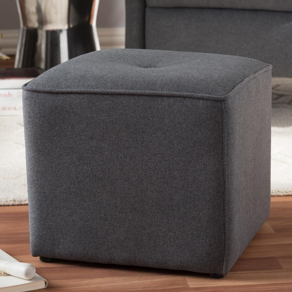 Corinne Modern and Contemporary Dark Grey Fabric Upholstered Ottoman FredCo