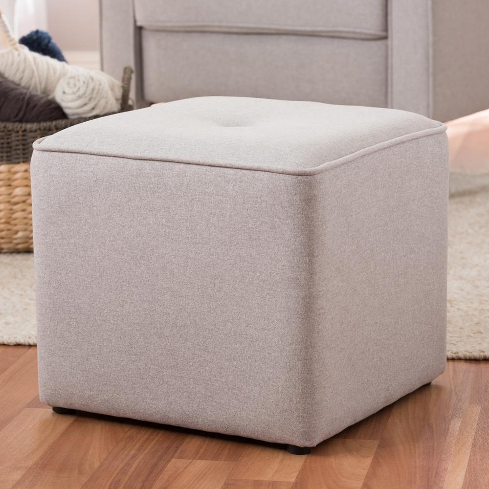Corinne Modern and Contemporary Light Grey Fabric Upholstered Ottoman FredCo