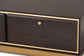 Cormac Mid-Century Modern Transitional Dark Brown Finished Wood and Gold Metal 2-Drawer Coffee Table FredCo