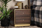 Cormac Mid-Century Modern Transitional Walnut Brown Finished Wood and Gold Metal 2-Drawer Nightstand FredCo