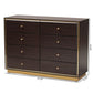 Cormac Modern and Contemporary Espresso Brown Finished Wood and Gold Metal 8-Drawer Dresser FredCo