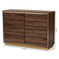 Cormac Modern and Contemporary Walnut Brown Finished Wood and Gold Metal 8-Drawer Dresser FredCo