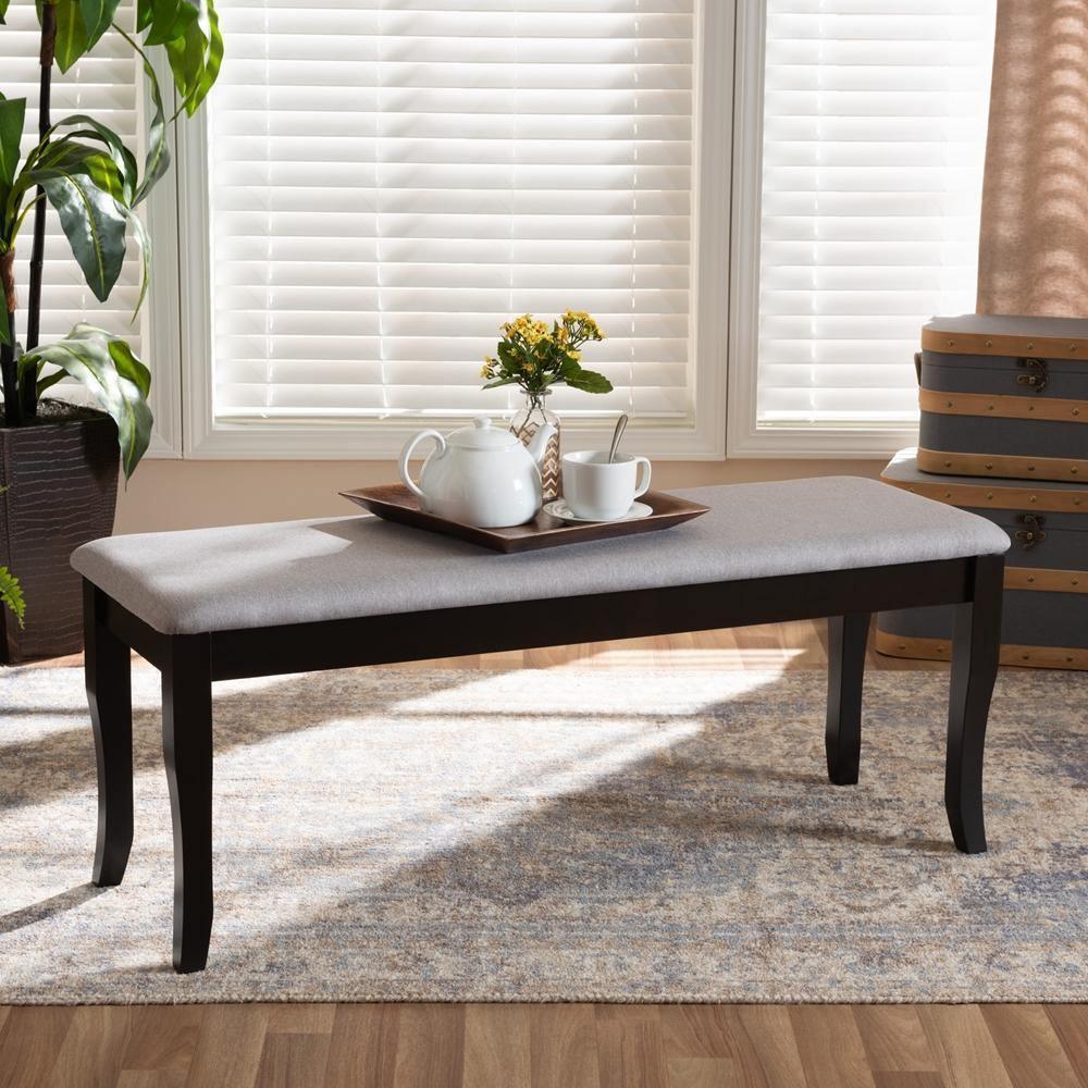 Cornelie Modern and Contemporary Transitional Grey Fabric Upholstered and Dark Brown Finished Wood Dining Bench FredCo