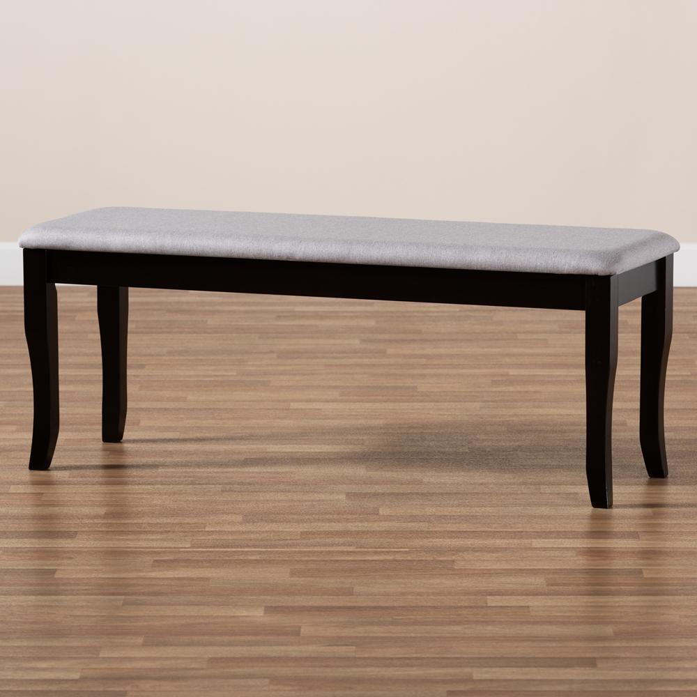 Cornelie Modern and Contemporary Transitional Grey Fabric Upholstered and Dark Brown Finished Wood Dining Bench FredCo