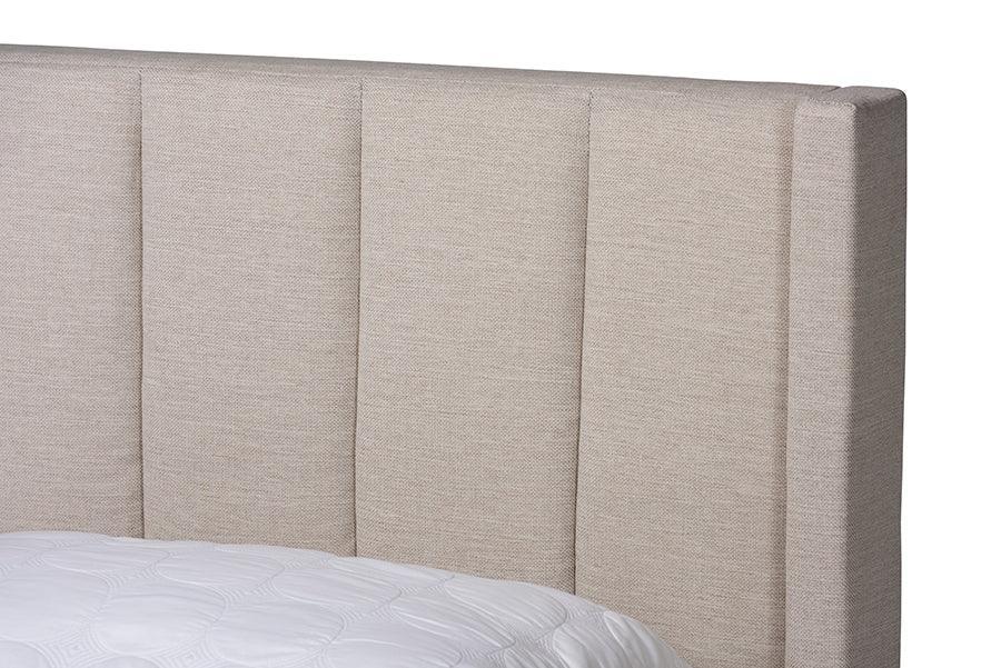 Coronado Mid-Century Modern Transitional Beige Fabric Full Size 3-Drawer Storage Platform Bed FredCo