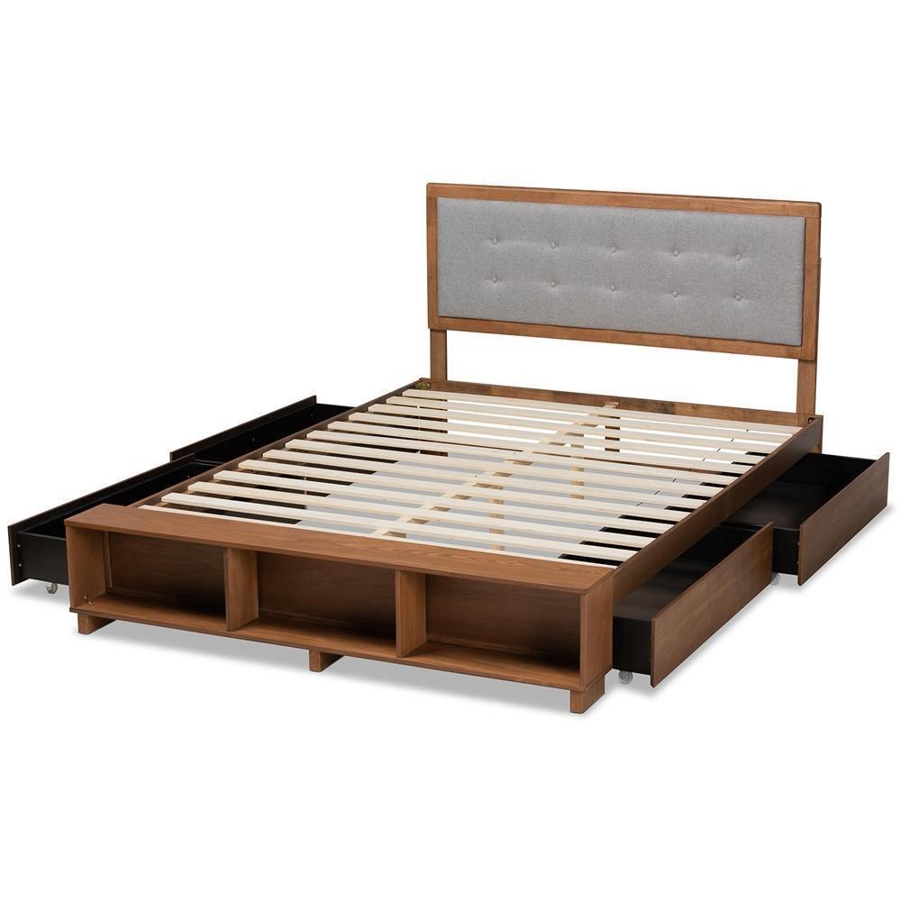 Cosma Modern Transitional Ash Walnut Brown Finished Wood 4-Drawer Queen Size Platform Storage Bed FredCo