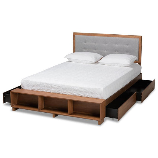 Cosma Modern Transitional Ash Walnut Brown Finished Wood 4-Drawer Queen Size Platform Storage Bed FredCo