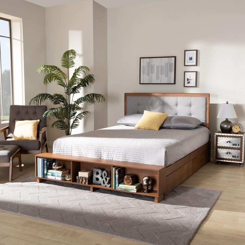 Cosma Modern Transitional Ash Walnut Brown Finished Wood 4-Drawer Queen Size Platform Storage Bed FredCo