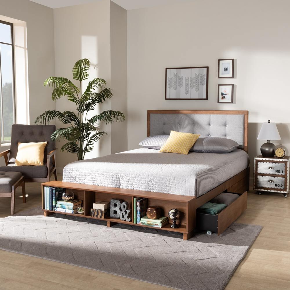 Cosma Modern Transitional Ash Walnut Brown Finished Wood 4-Drawer Queen Size Platform Storage Bed FredCo