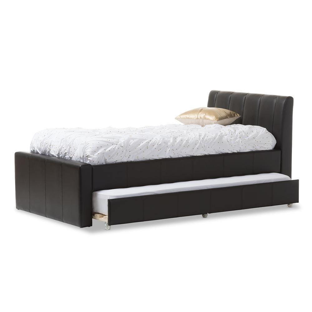 Cosmo Modern and Contemporary Black Faux Leather Twin Size Trundle Bed FredCo