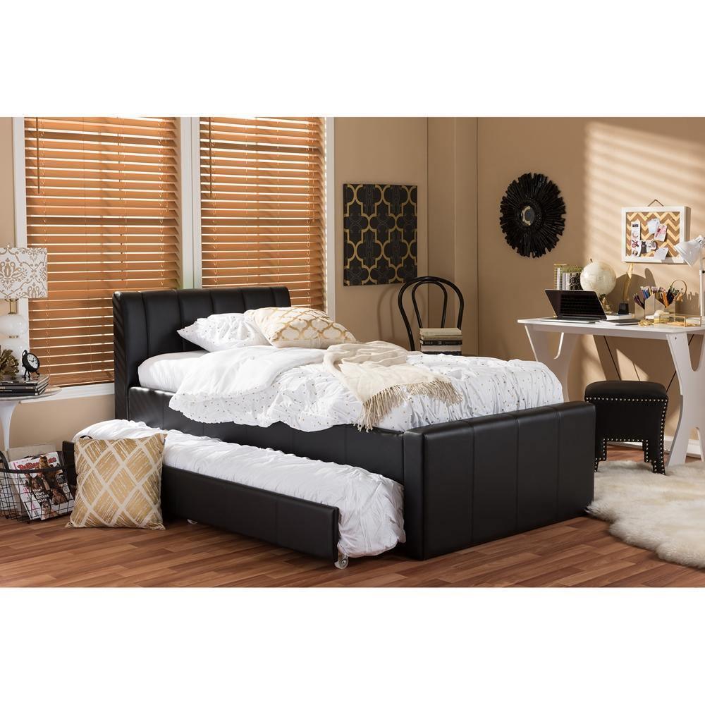 Cosmo Modern and Contemporary Black Faux Leather Twin Size Trundle Bed FredCo