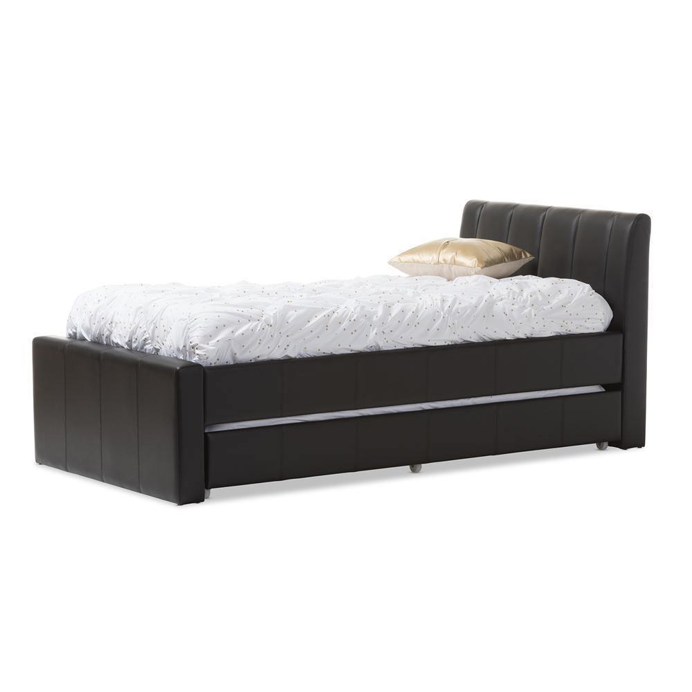 Cosmo Modern and Contemporary Black Faux Leather Twin Size Trundle Bed FredCo