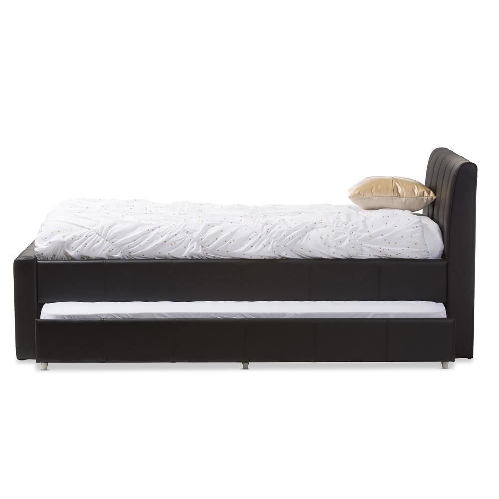 Cosmo Modern and Contemporary Black Faux Leather Twin Size Trundle Bed FredCo
