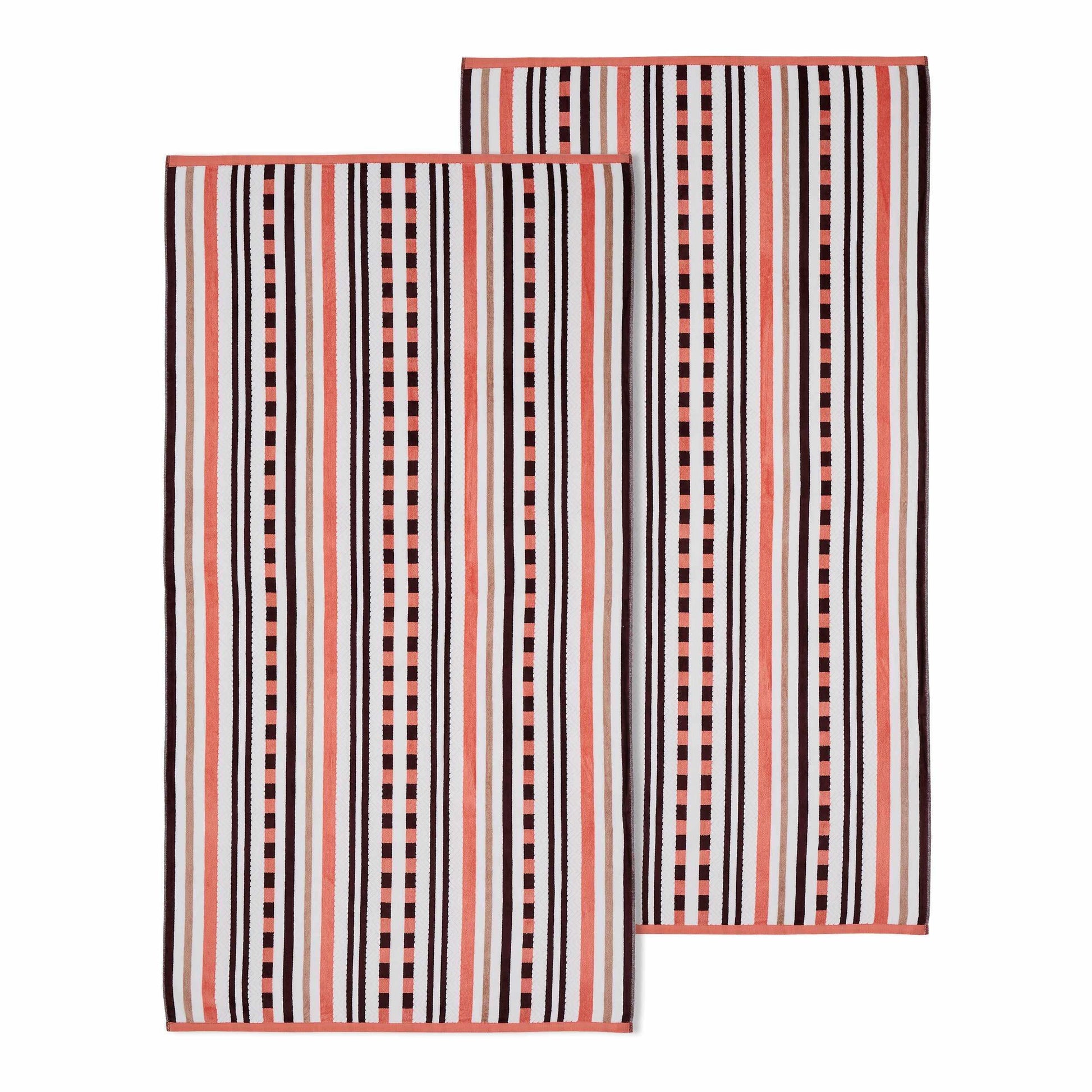 Cotton Stitch Stripe Textured (set of 2) Beach Towel - Emberglow FredCo