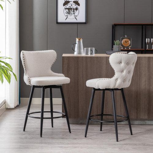 Counter Height 25" Modern Linen Fabric Counter Chairs, Set of 2 FredCo