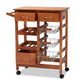 Crayton Modern and Contemporary Oak Brown Finished Wood and Silver-Tone Metal Mobile Kitchen Storage Cart FredCo