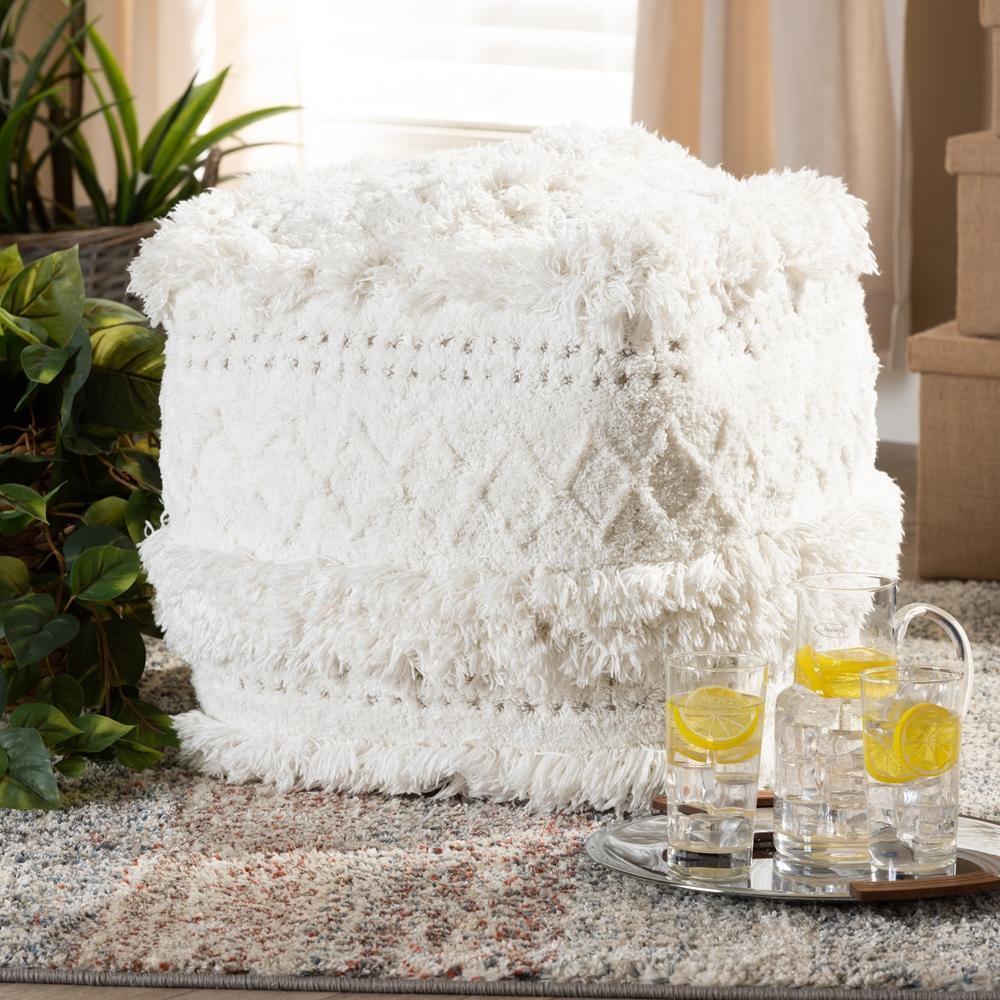 Curlew Moroccan Inspired Ivory Handwoven Cotton Pouf Ottoman FredCo