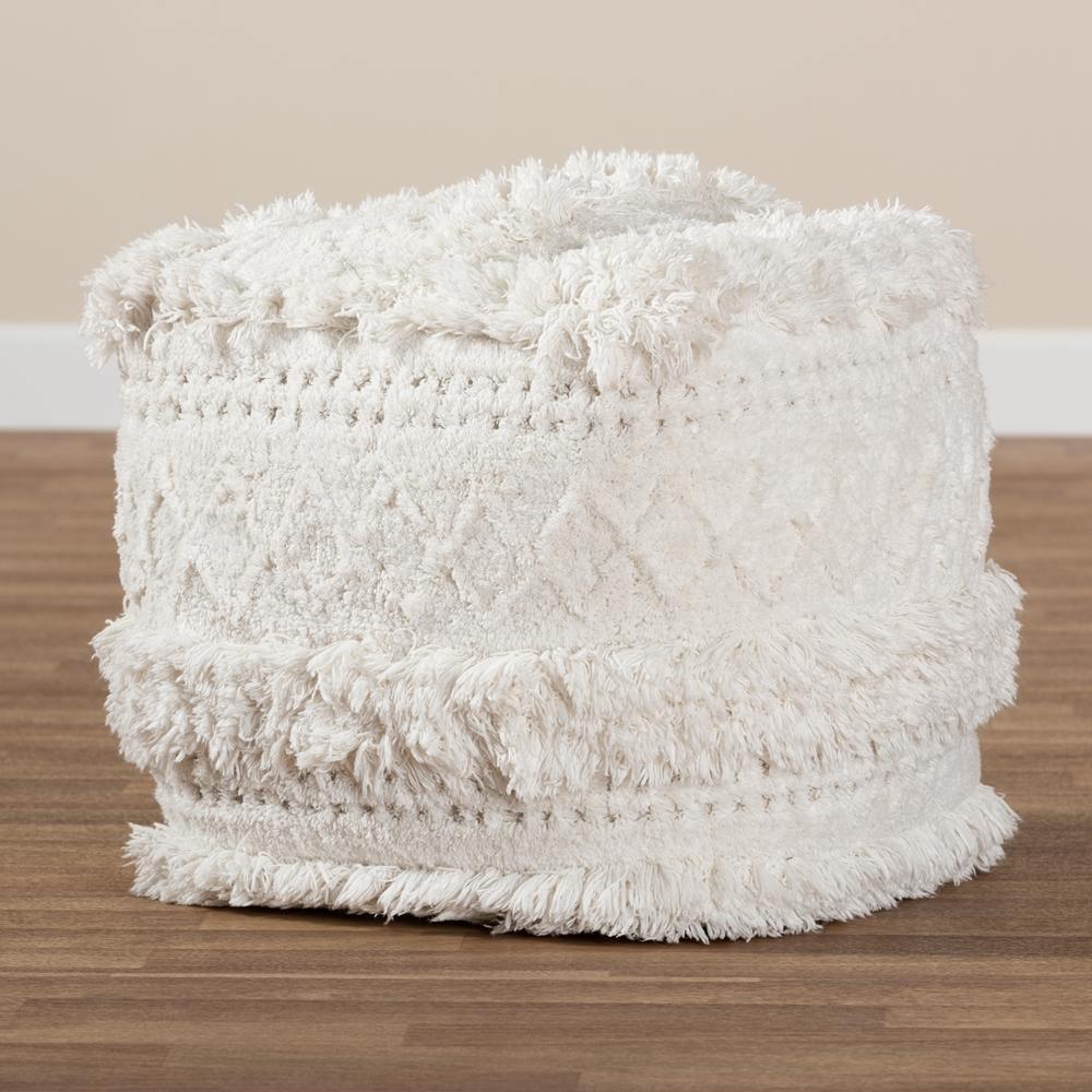 Curlew Moroccan Inspired Ivory Handwoven Cotton Pouf Ottoman FredCo
