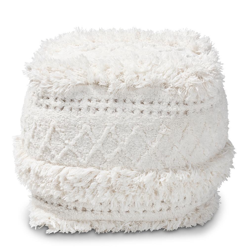Curlew Moroccan Inspired Ivory Handwoven Cotton Pouf Ottoman FredCo