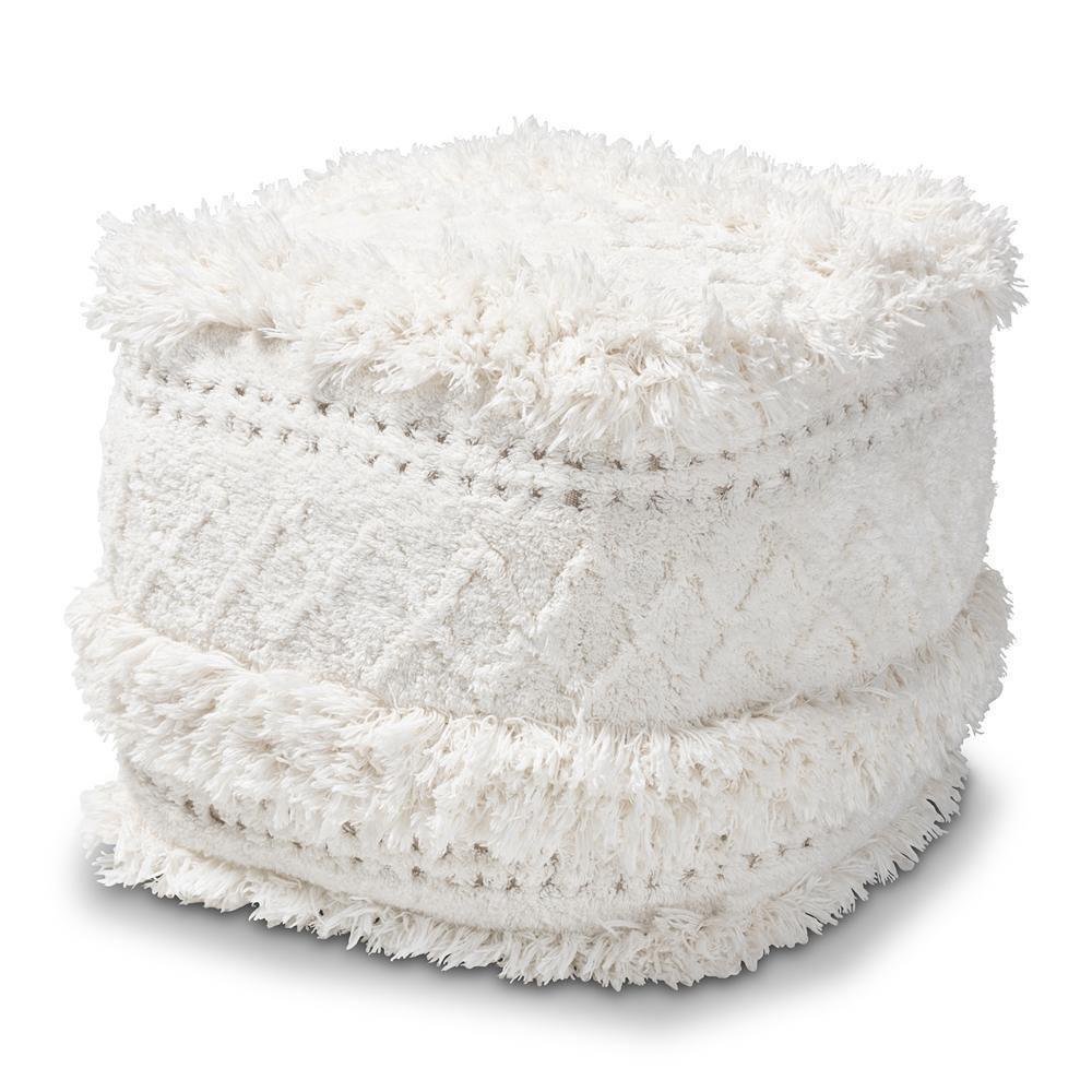 Curlew Moroccan Inspired Ivory Handwoven Cotton Pouf Ottoman FredCo