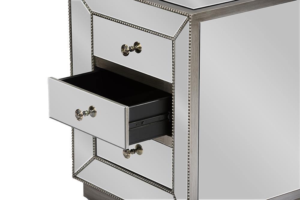 Currin Contemporary Mirrored 3-Drawer NightstandOne (1) Nightstand FredCo