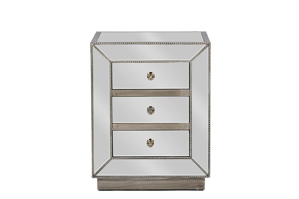 Currin Contemporary Mirrored 3-Drawer NightstandOne (1) Nightstand FredCo